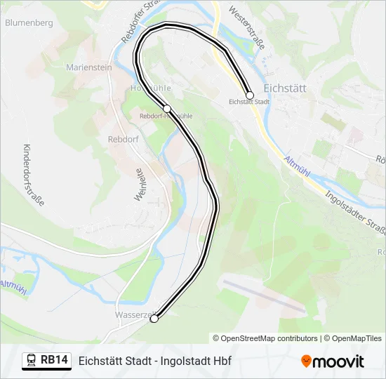 Поезд RB14: карта маршрута