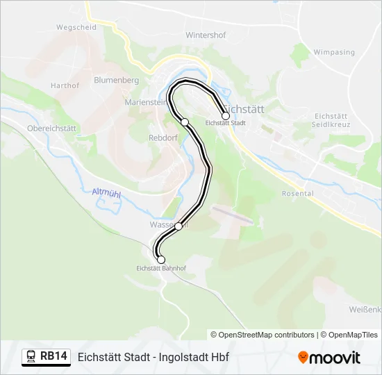 Поезд RB14: карта маршрута