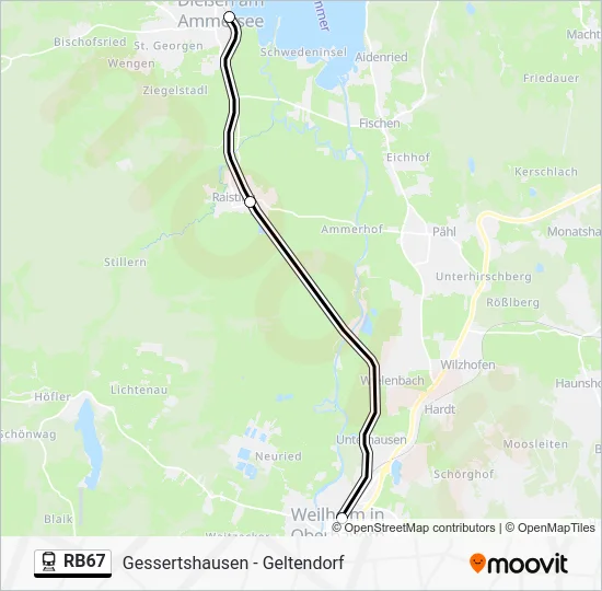 Поезд RB67: карта маршрута
