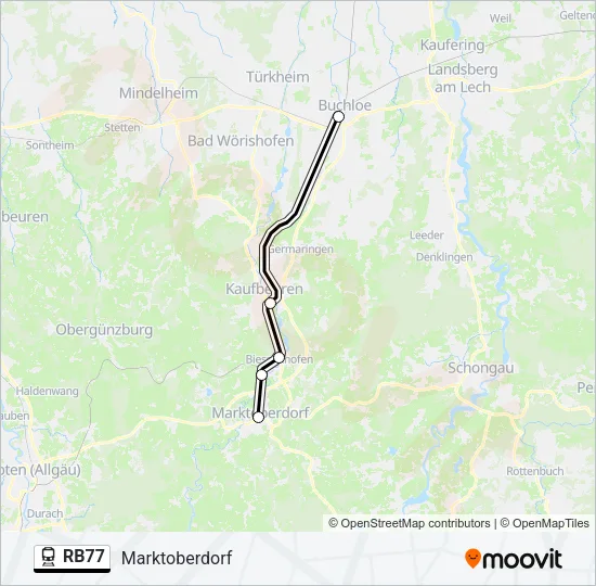 Поезд RB77: карта маршрута