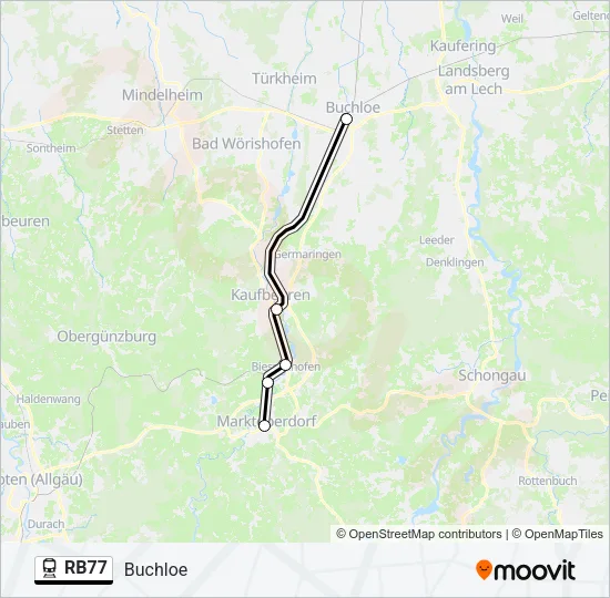 Поезд RB77: карта маршрута