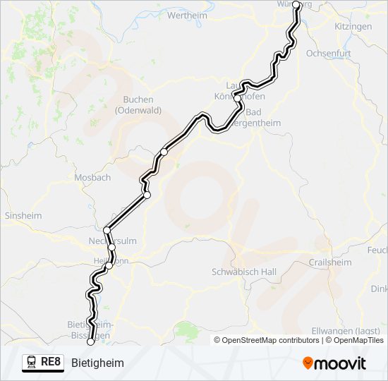 RE8 train Line Map