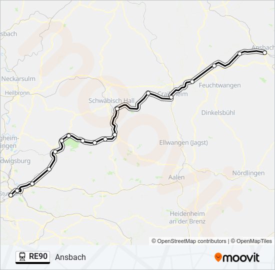 RE90 train Line Map