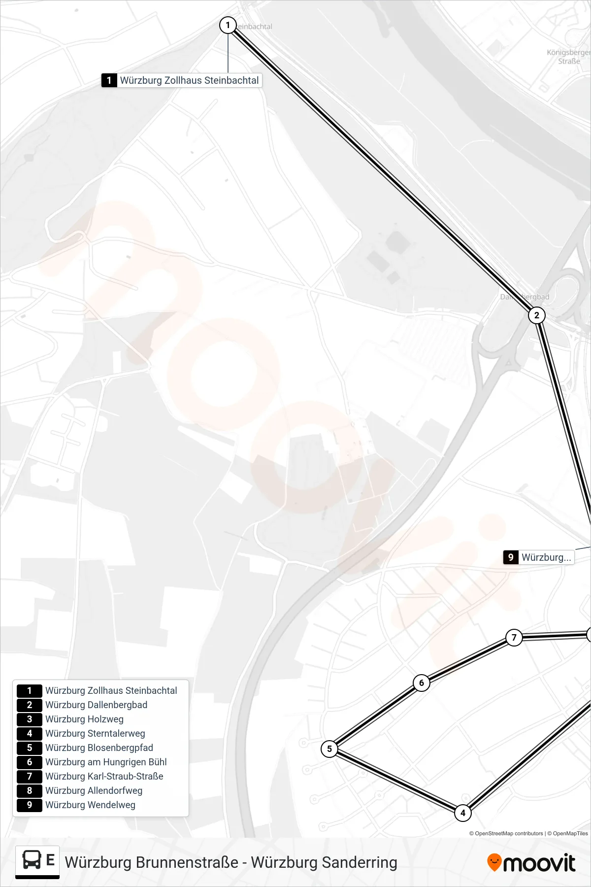 Linie E (Bus) Richtung Lehmgrubensiedlung: Route und Haltestellen auf der Karte