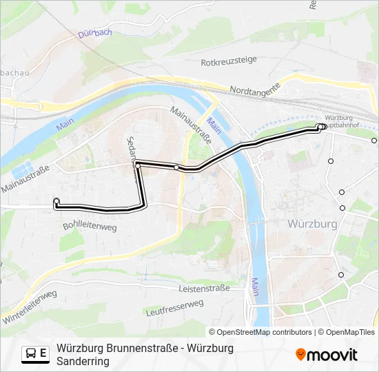 Автобус E: карта маршрута