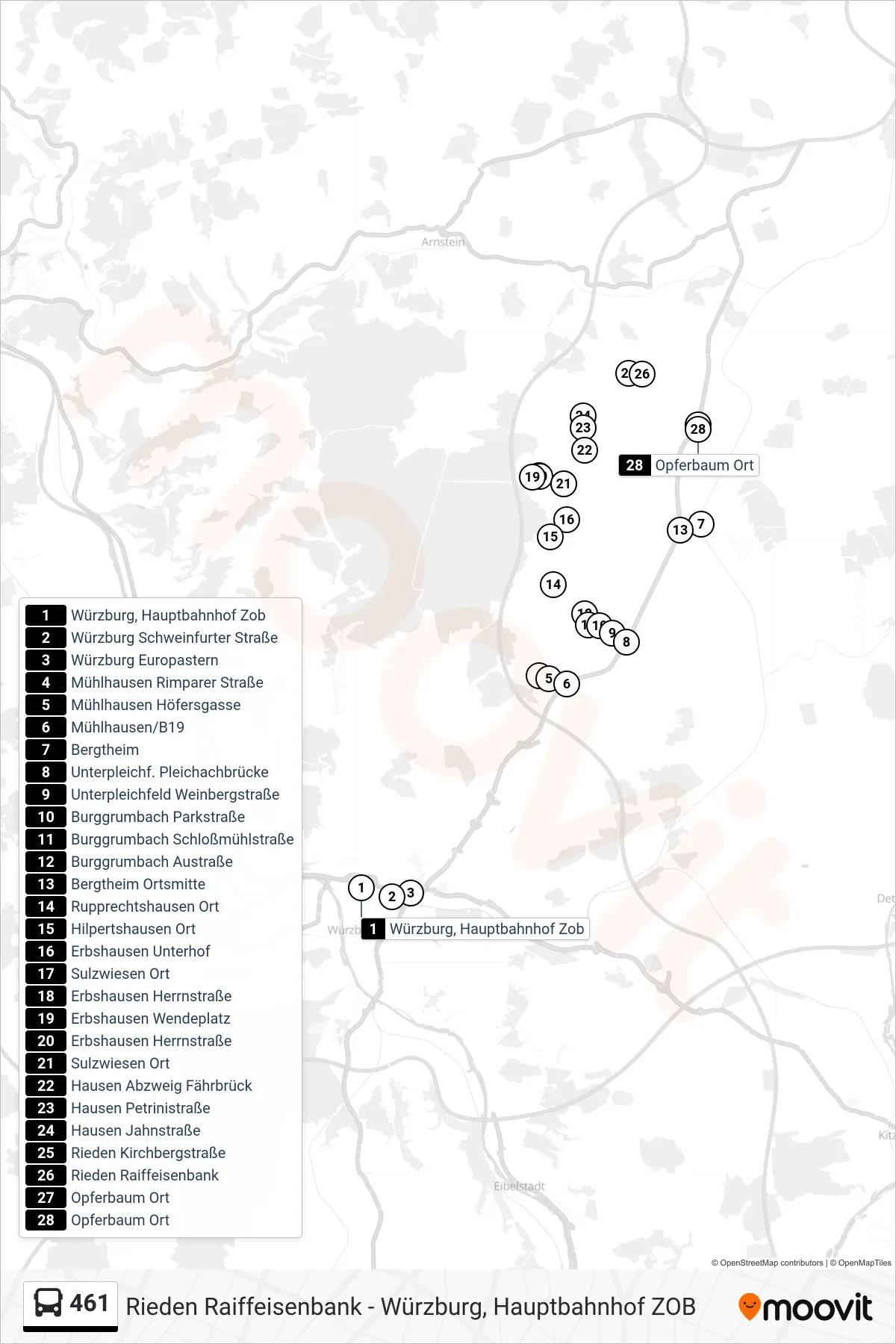 461 bus Line (Opferbaum Ort) route and stops on a map