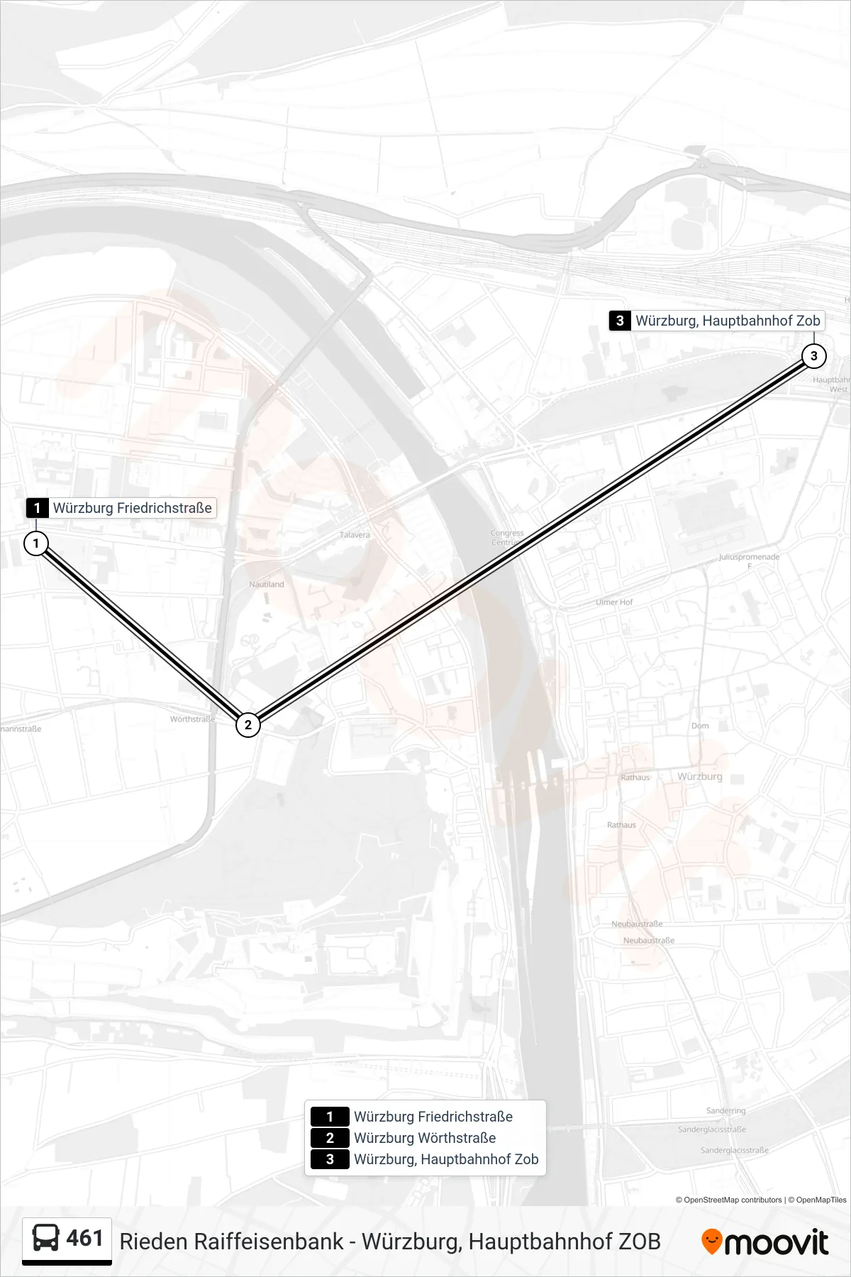 461 bus Line (Würzburg, Hauptbahnhof Zob) route and stops on a map