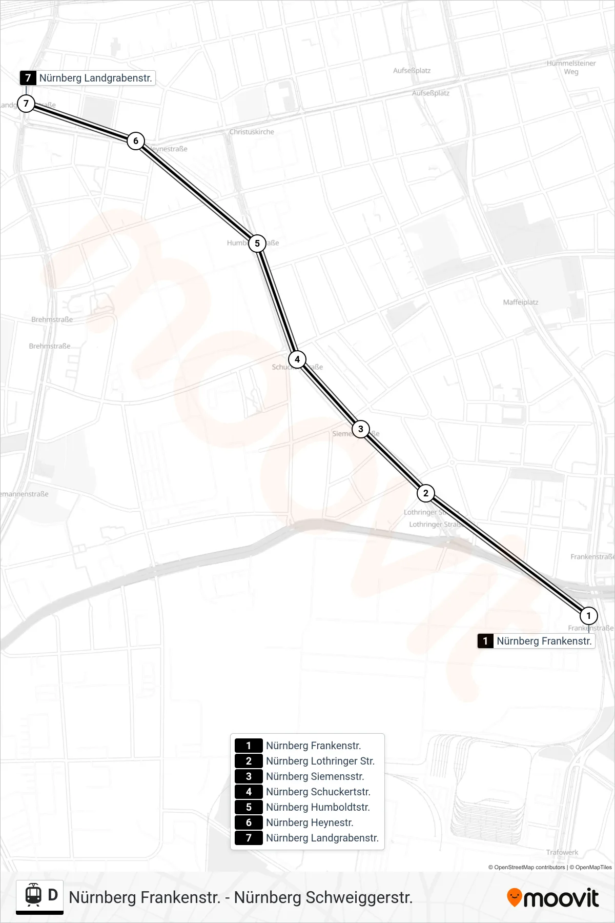 Linie D (Straßenbahn) Richtung Am Wegfeld: Route und Haltestellen auf der Karte
