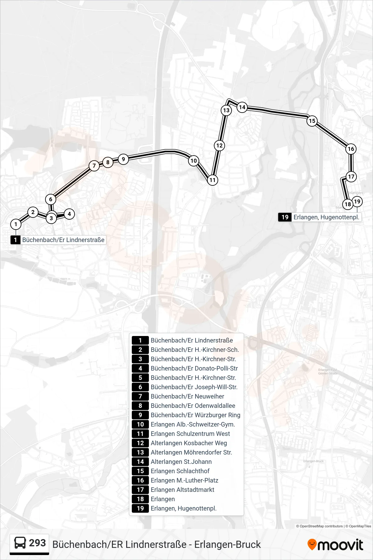 Linie 293 (Bus) Richtung Hugennottenplatz Wirtschaftsschule: Route und Haltestellen auf der Karte
