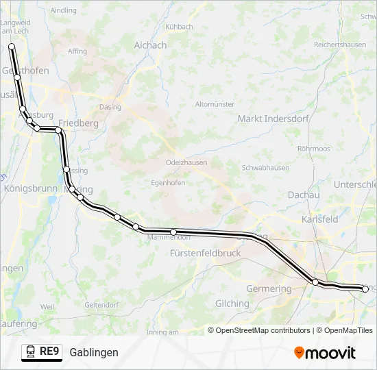 Поезд RE9: карта маршрута