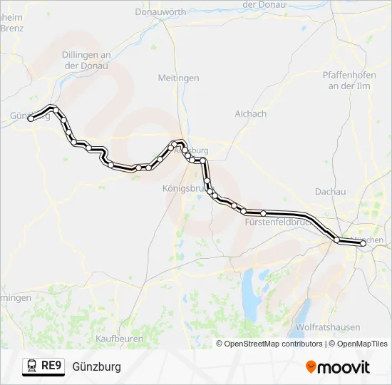 Поезд RE9: карта маршрута
