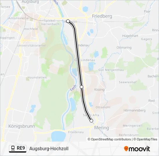 Поезд RE9: карта маршрута