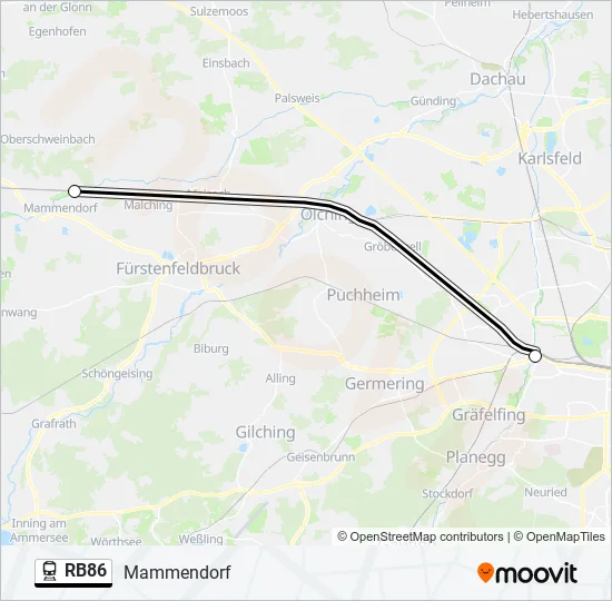 Поезд RB86: карта маршрута