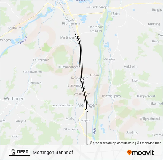 Поезд RE80: карта маршрута