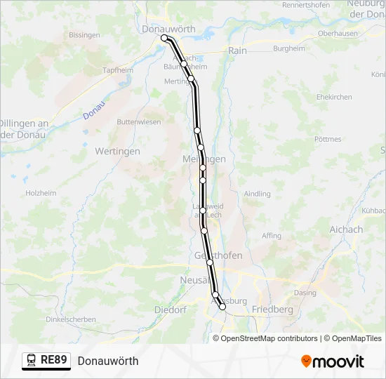 Поезд RE89: карта маршрута