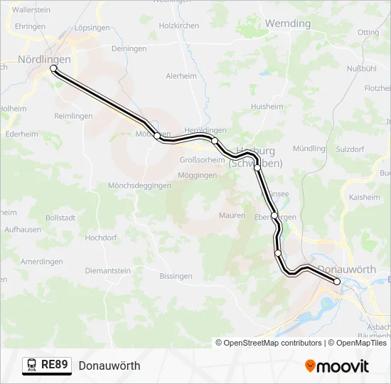 Поезд RE89: карта маршрута