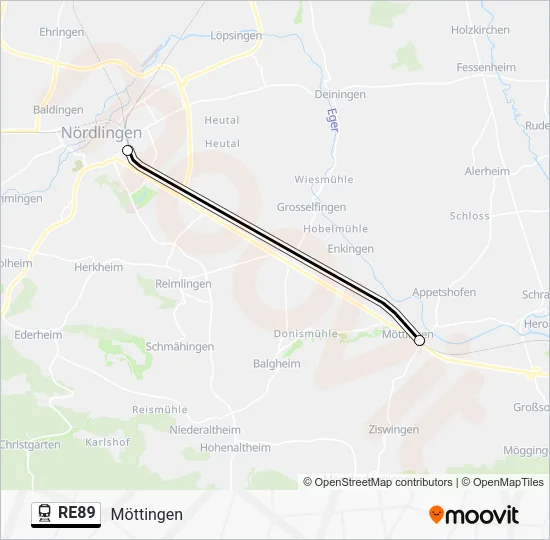 Поезд RE89: карта маршрута