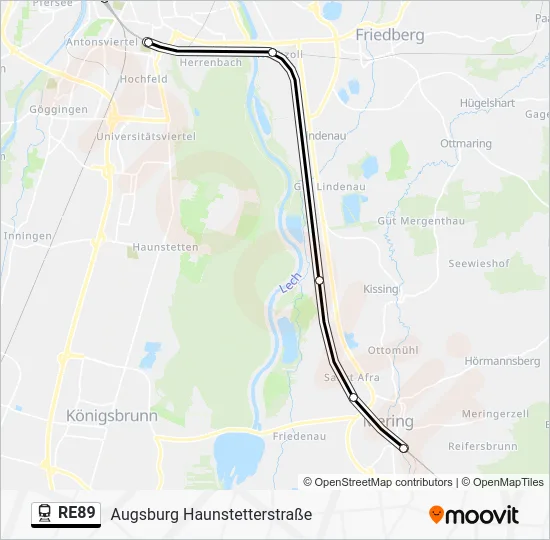 Поезд RE89: карта маршрута