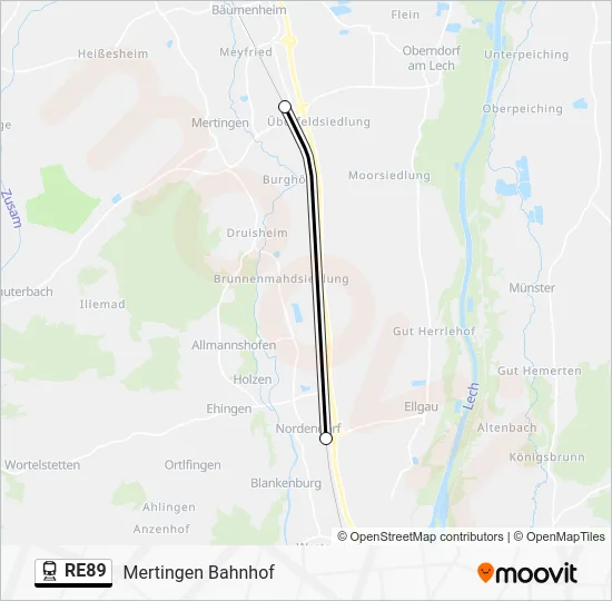 Поезд RE89: карта маршрута