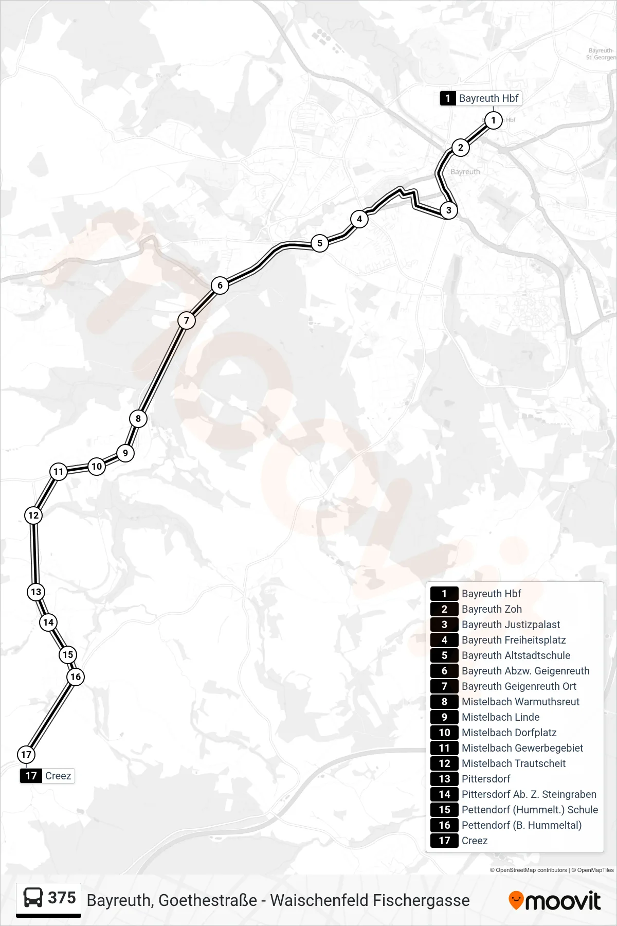 Linie 375 (Bus) Richtung Creez: Route und Haltestellen auf der Karte