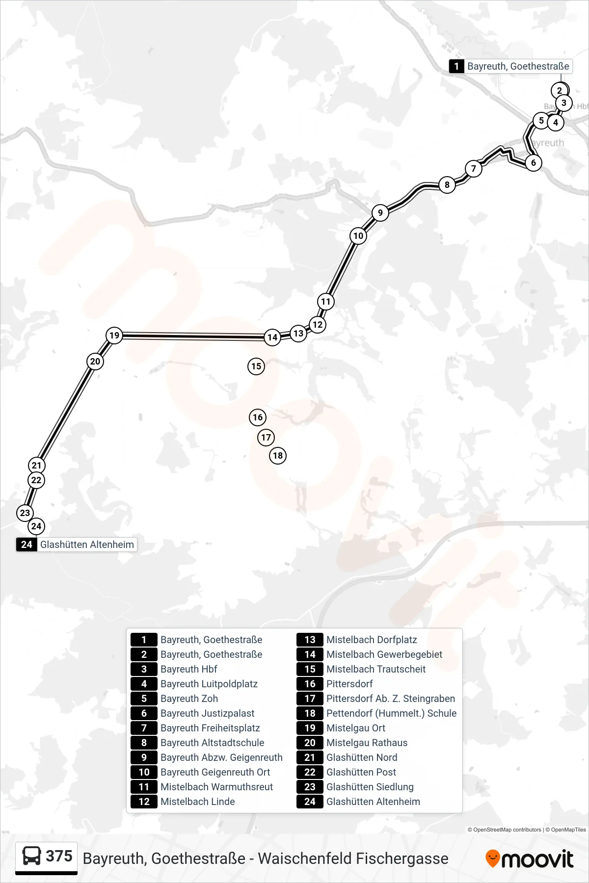 375 bus Line (Glashütten) route and stops on a map