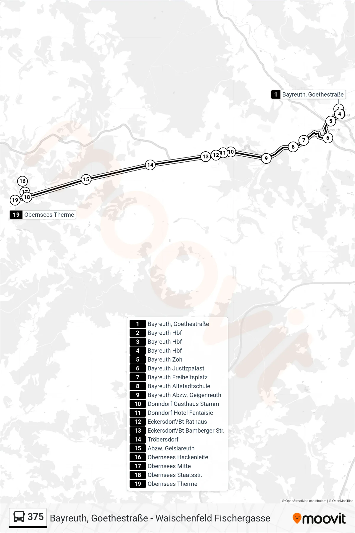 375 bus Line (Obernsees) route and stops on a map