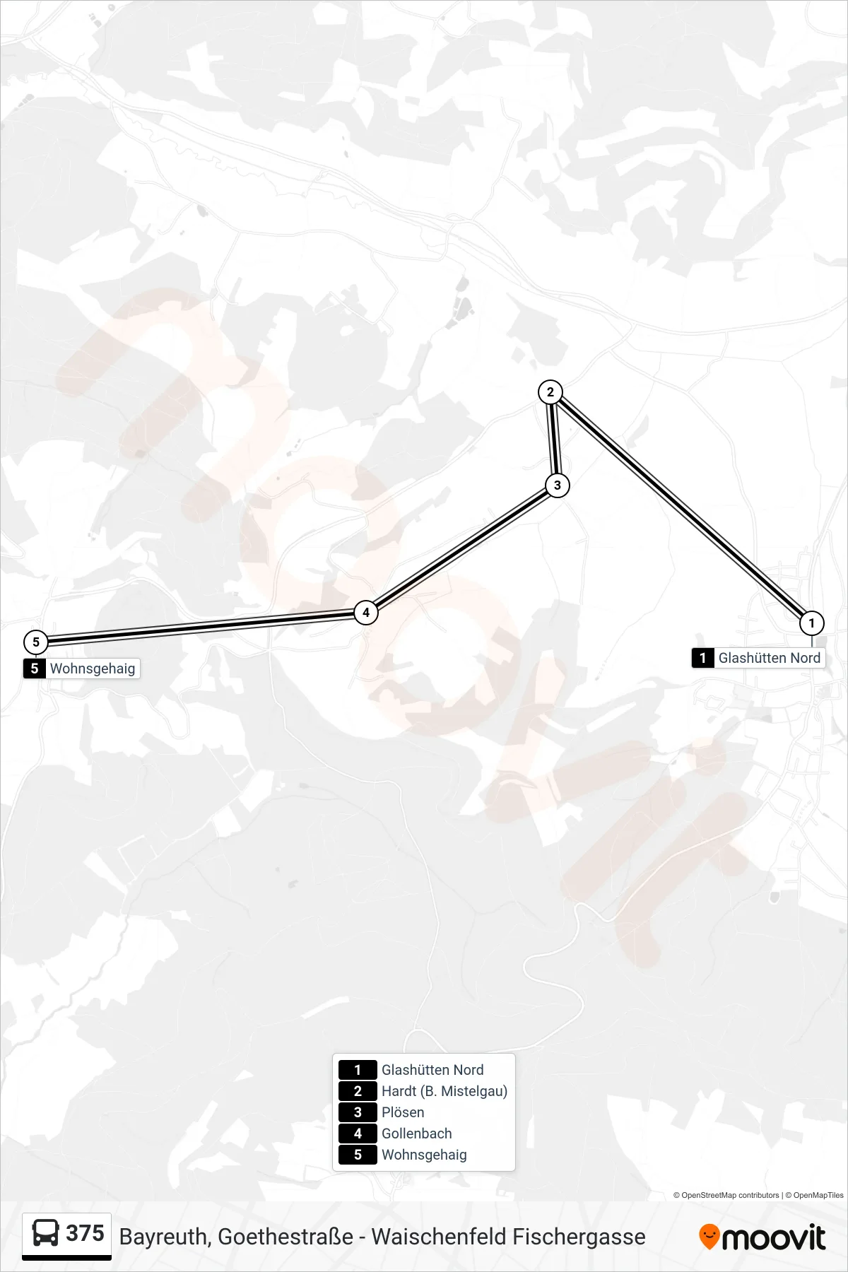 375 bus Line (Wohnsgehaig) route and stops on a map