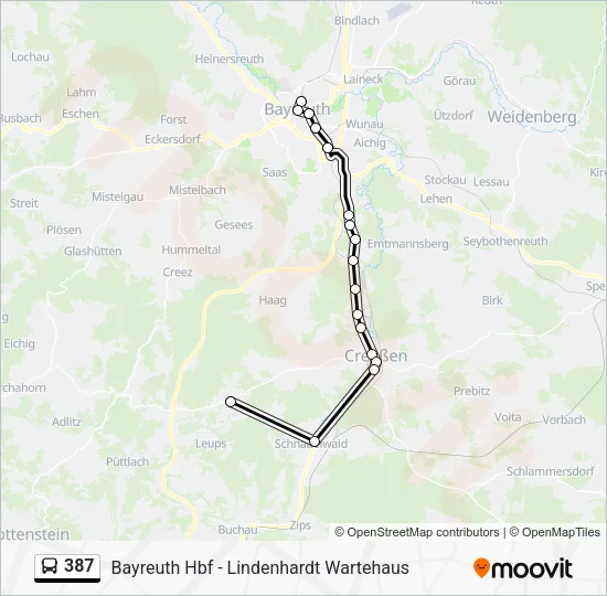 Автобус 387: карта маршрута