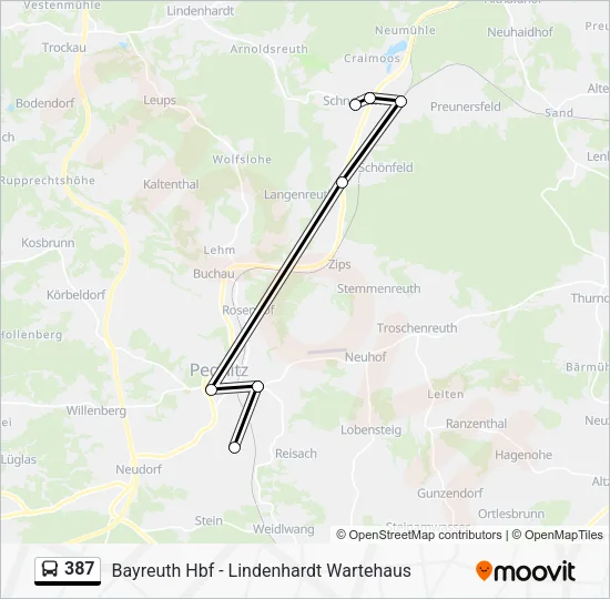 Автобус 387: карта маршрута