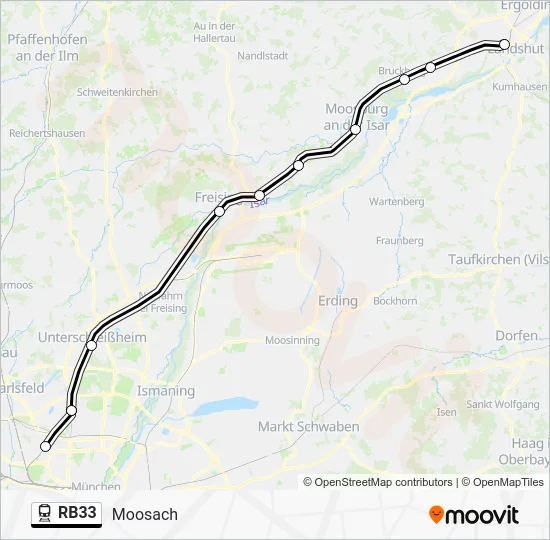 Поезд RB33: карта маршрута