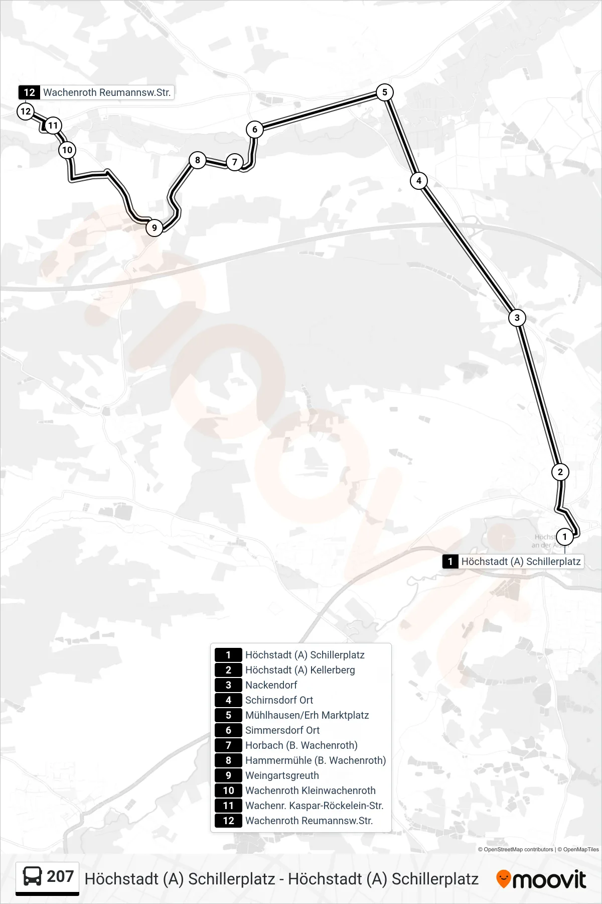 Linie 207 (Bus) Richtung Aschbach: Route und Haltestellen auf der Karte