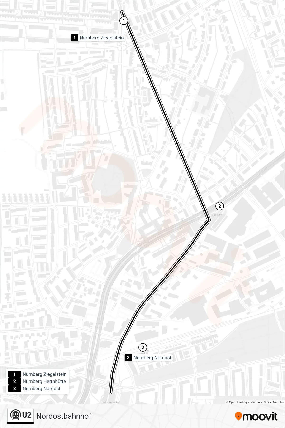 Linie U2 (U-Bahn) Richtung Nordostbahnhof: Route und Haltestellen auf der Karte