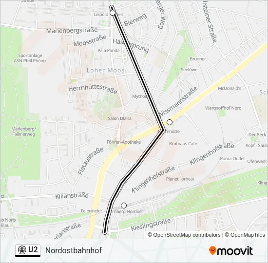 U2 Subway Line Map