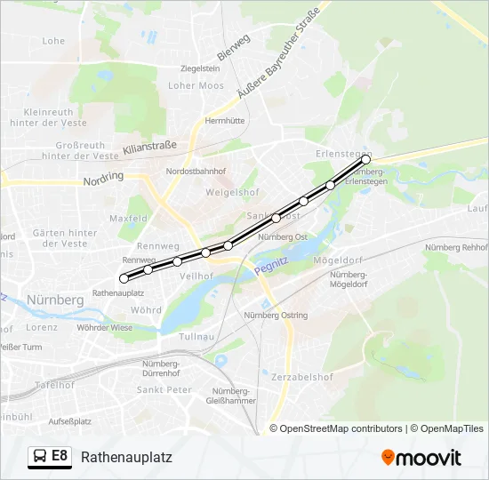 Автобус E8: карта маршрута