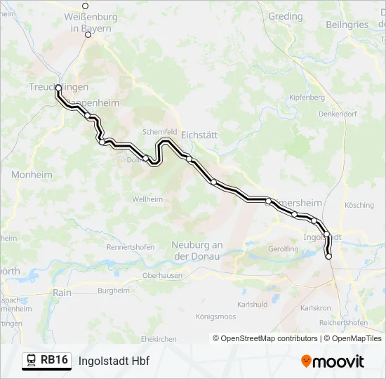 Поезд RB16: карта маршрута