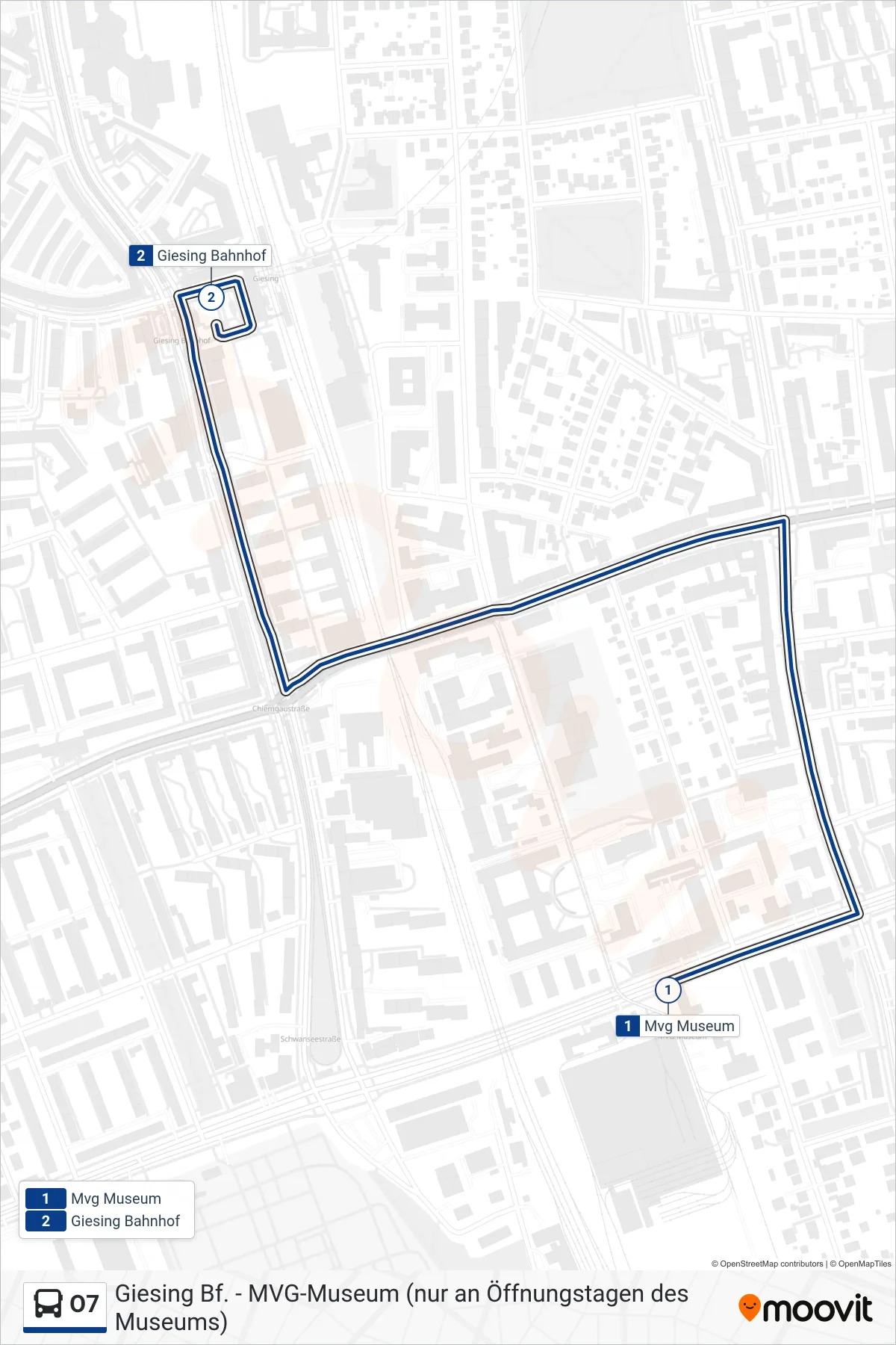 Linie O7 (Bus) Richtung Giesing: Route und Haltestellen auf der Karte
