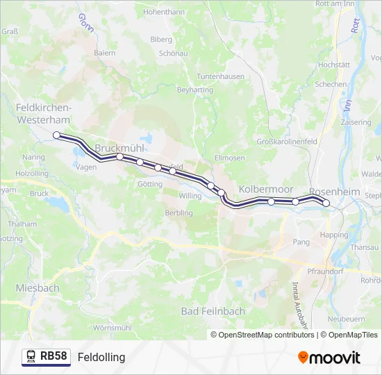 Поезд RB58: карта маршрута