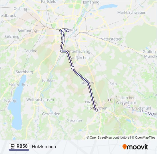 Поезд RB58: карта маршрута