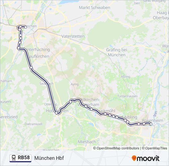 Поезд RB58: карта маршрута