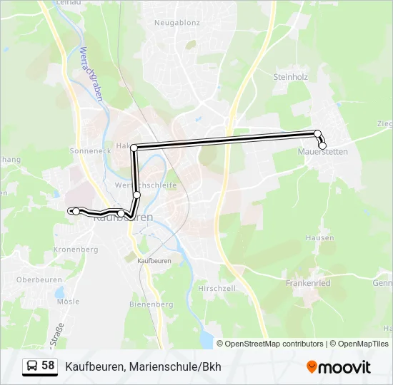 Автобус 58: карта маршрута
