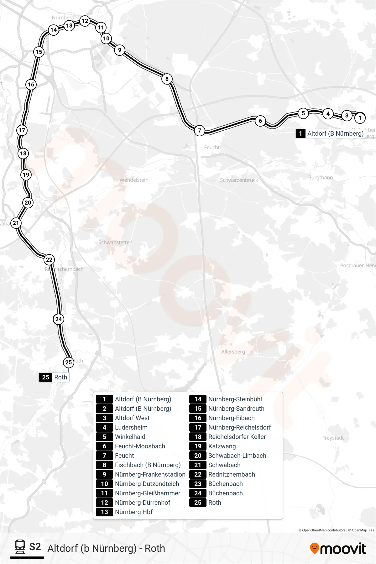 Linie S2 (Bahn) Richtung Roth: Route und Haltestellen auf der Karte