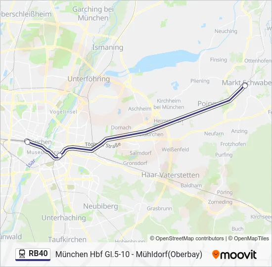 Поезд RB40: карта маршрута