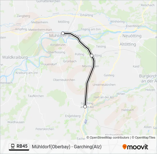 Поезд RB45: карта маршрута