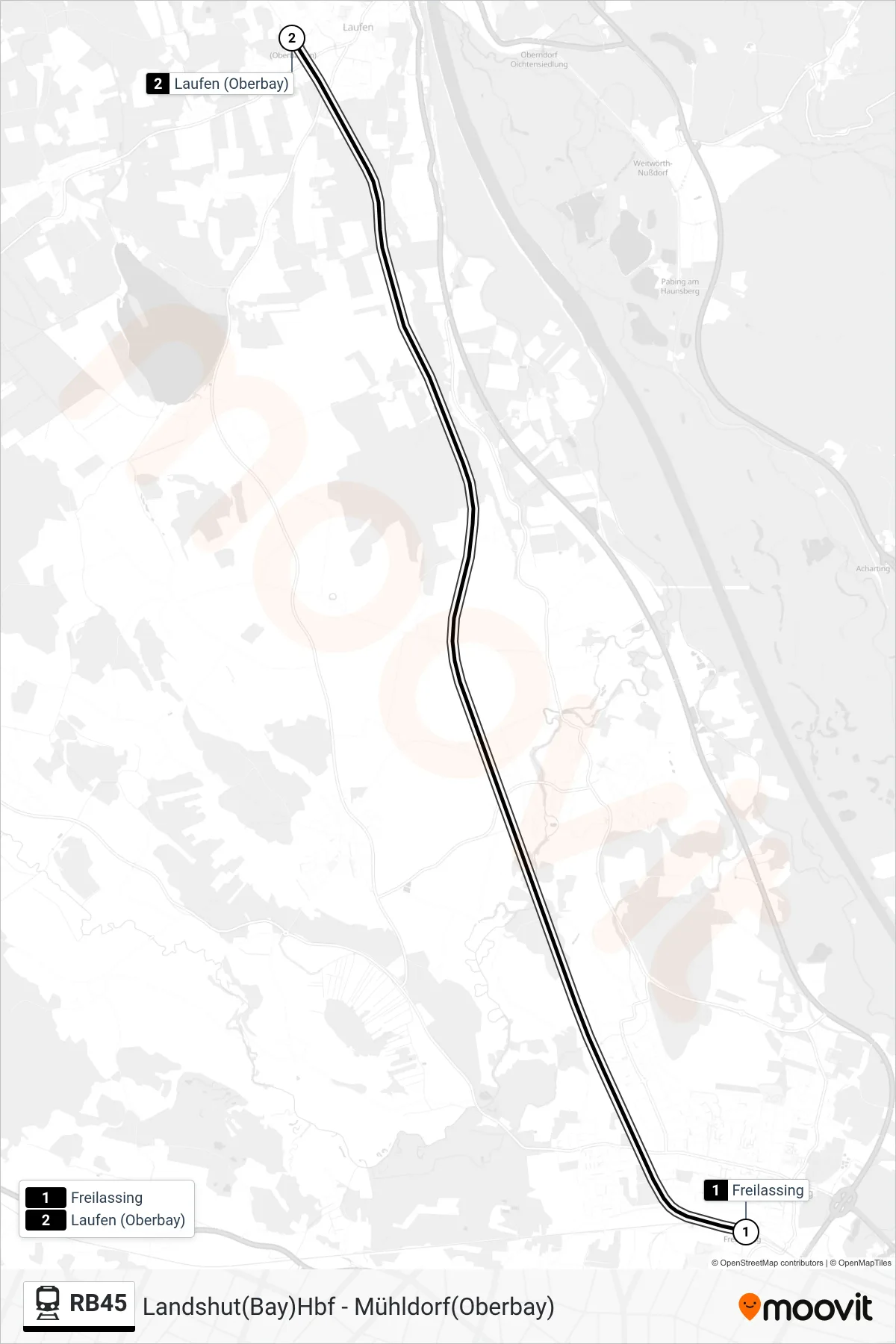 Linie RB45 (Tram) Richtung Laufen(Oberbay): Route und Haltestellen auf der Karte