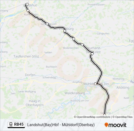 Поезд RB45: карта маршрута