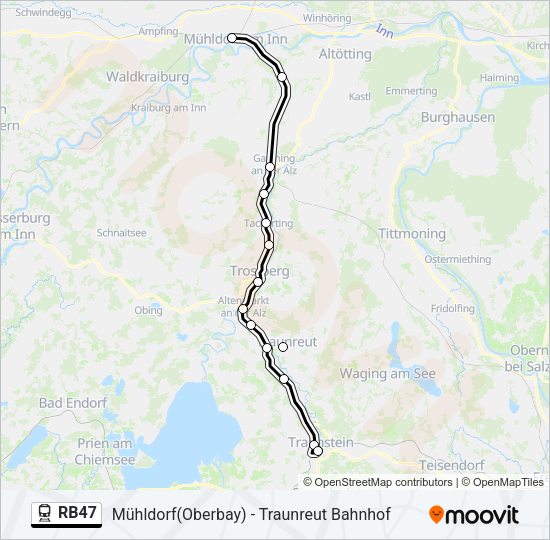 Поезд RB47: карта маршрута
