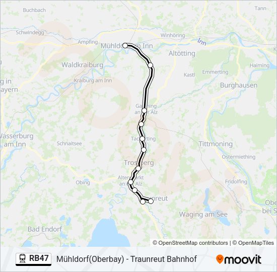 Поезд RB47: карта маршрута