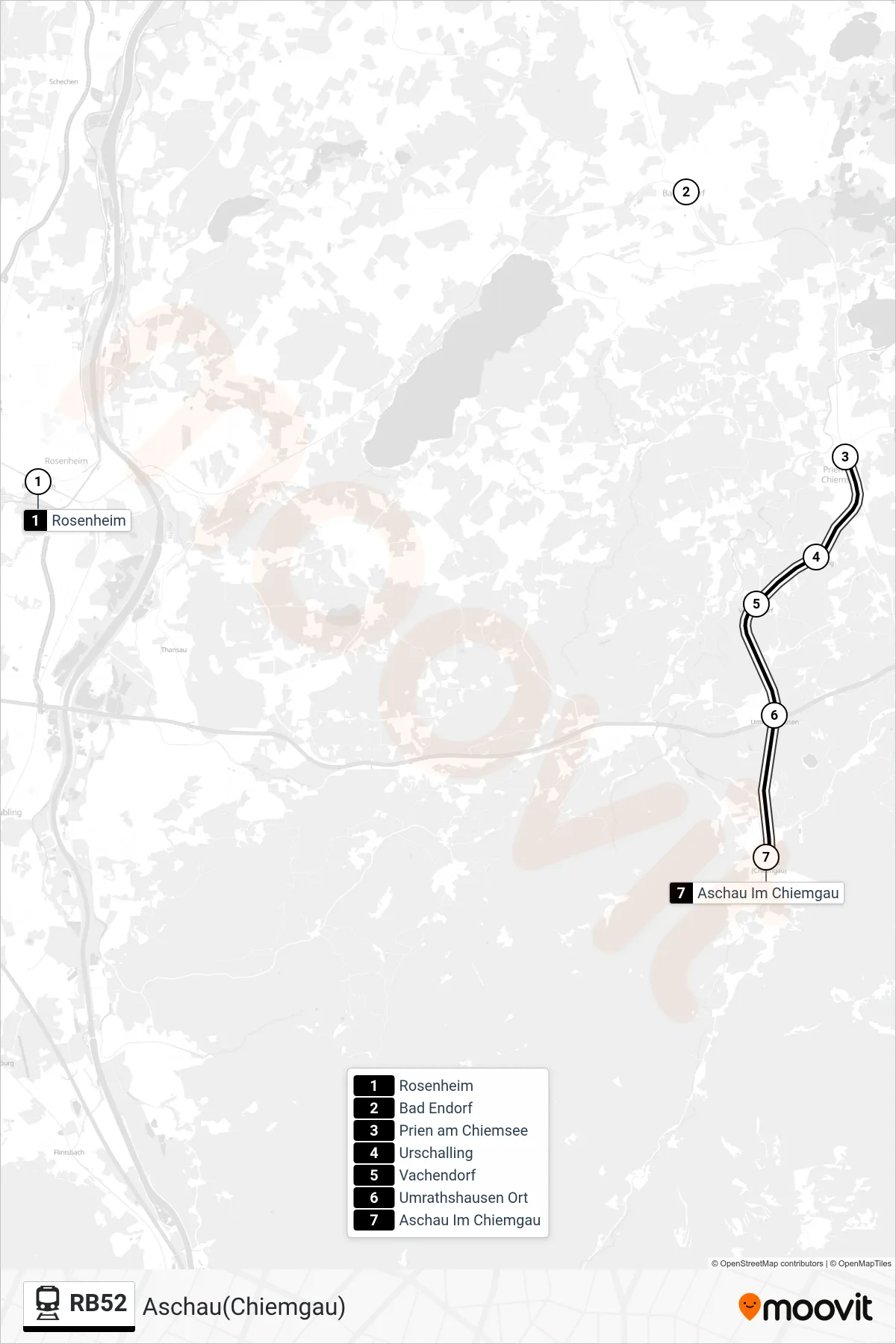 Linie RB52 (Tram) Richtung Aschau(Chiemgau): Route und Haltestellen auf der Karte