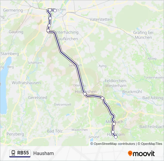 Поезд RB55: карта маршрута