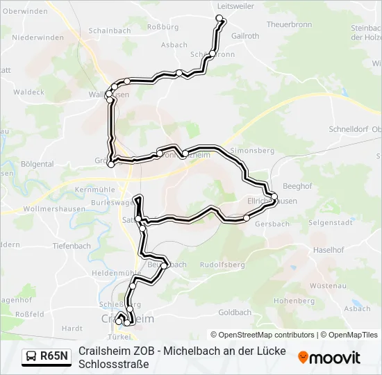 R65N Bus Line Map